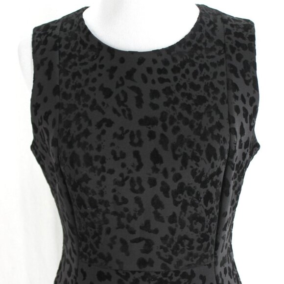 Calvin Klein Sheath Dress Womens 10 Black Velvet Flocked Animal Print Sleeveless - Picture 2 of 7
